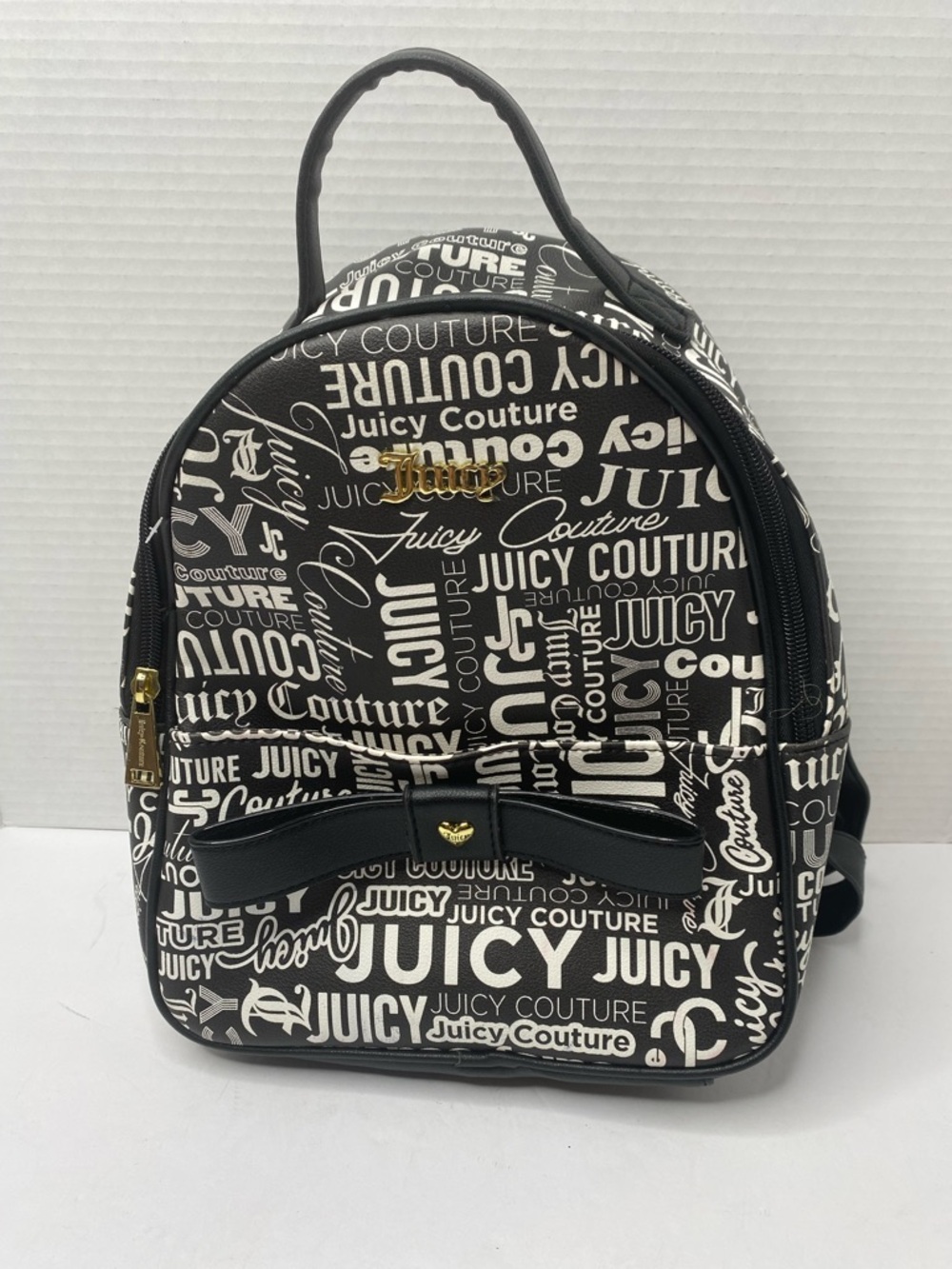 Juicy Couture Black & White Logo Mini Backpack with Bow Accent
